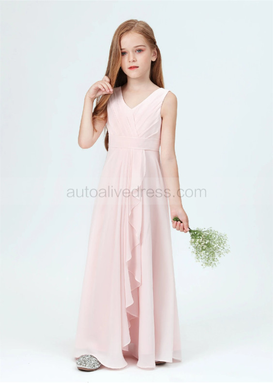 Blush Pink Pleated Chiffon Stunning Junior Bridesmaid Dress